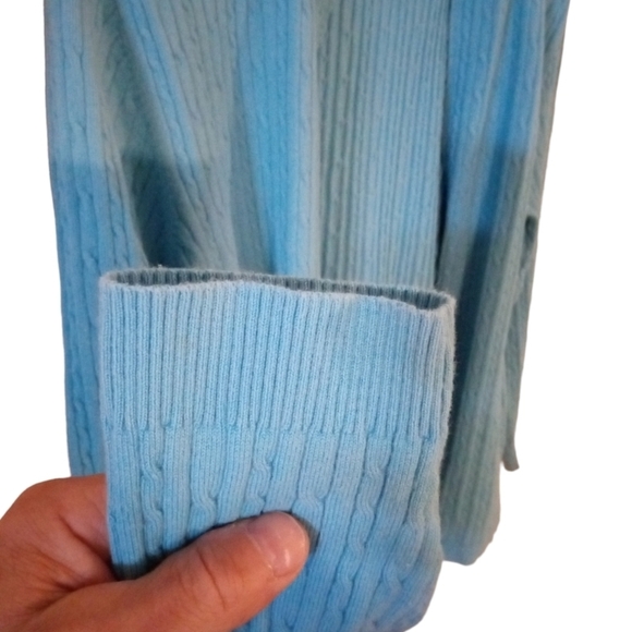 Cable Knit Full Zip Cardigan Eddie Bauer Teal Pocketed Granniecore Layering XXL - Picture 5 of 15